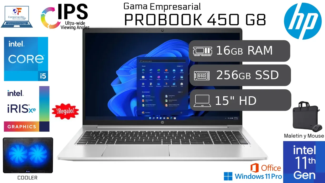 Laptop HP ProBook 440 G8 Core i5 11va Gen, 16GB RAM, 512GB SSD + accesorios - Reacondicionada